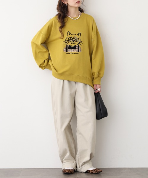 Quelle Chance(ケルシャンス)の「猫ツィード長袖 プルオーバー(Tシャツ/カットソー・レディース・チャコールグレー/グリーン/マスタード・M/L)」の15枚目の写真