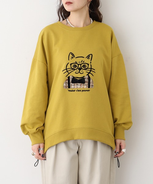 Quelle Chance(ケルシャンス)の「猫ツィード長袖 プルオーバー(Tシャツ/カットソー・レディース・チャコールグレー/グリーン/マスタード・M/L)」の16枚目の写真