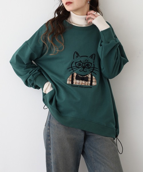 Quelle Chance(ケルシャンス)の「猫ツィード長袖 プルオーバー(Tシャツ/カットソー・レディース・チャコールグレー/グリーン/マスタード・M/L)」の10枚目の写真