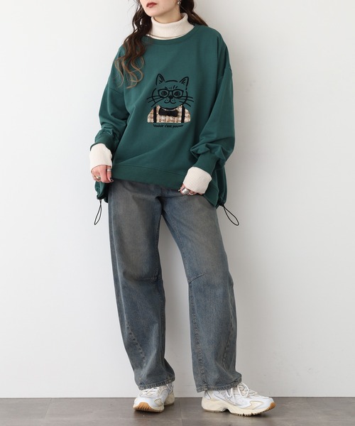 Quelle Chance(ケルシャンス)の「猫ツィード長袖 プルオーバー(Tシャツ/カットソー・レディース・チャコールグレー/グリーン/マスタード・M/L)」の11枚目の写真