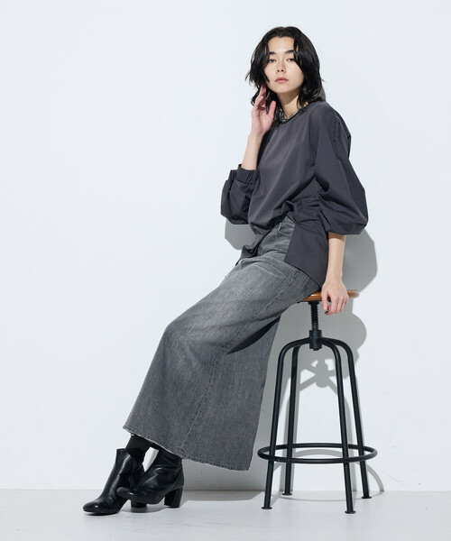 Gabardine K.T（ギャバジンケーティー）の「80ポンチ 袖パフカットソー（Tシャツ/カットソー・レディース・チャコール/ホワイト・9号/11号/7号/5号）」の5枚目の写真