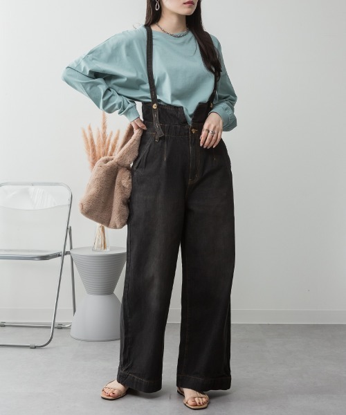 aity(アイティ)の「サスペンダー付きデニムハイウェストワイドパンツ 3way コットン100%(デニムパンツ・レディース・ネイビー/ブラック/ワンウォッシュ・M/L/LL/3L/4L)」の5枚目の写真