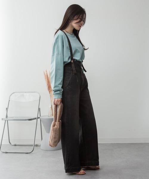 aity(アイティ)の「サスペンダー付きデニムハイウェストワイドパンツ 3way コットン100%(デニムパンツ・レディース・ネイビー/ブラック/ワンウォッシュ・M/L/LL/3L/4L)」の6枚目の写真