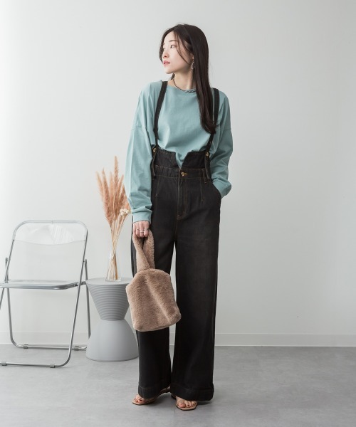 aity(アイティ)の「サスペンダー付きデニムハイウェストワイドパンツ 3way コットン100%(デニムパンツ・レディース・ネイビー/ブラック/ワンウォッシュ・M/L/LL/3L/4L)」の7枚目の写真