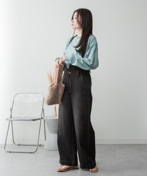 aity(アイティ)の「サスペンダー付きデニムハイウェストワイドパンツ 3way コットン100%(デニムパンツ・レディース・ネイビー/ブラック/ワンウォッシュ・M/L/LL/3L/4L)」の8枚目の写真