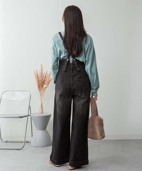 aity(アイティ)の「サスペンダー付きデニムハイウェストワイドパンツ 3way コットン100%(デニムパンツ・レディース・ネイビー/ブラック/ワンウォッシュ・M/L/LL/3L/4L)」の10枚目の写真