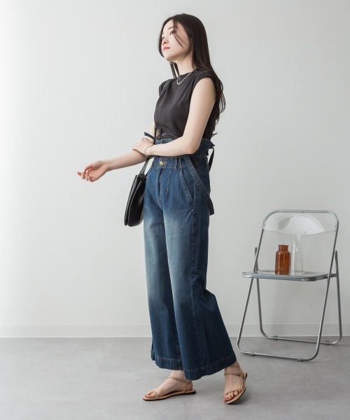 aity(アイティ)の「サスペンダー付きデニムハイウェストワイドパンツ 3way コットン100%(デニムパンツ・レディース・ネイビー/ブラック/ワンウォッシュ・M/L/LL/3L/4L)」の13枚目の写真