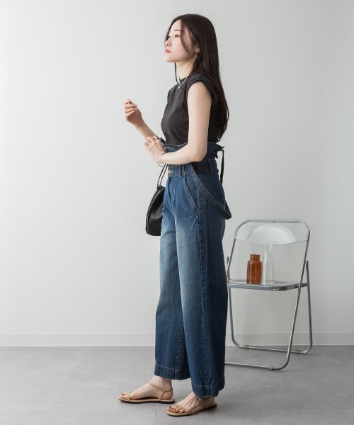 aity(アイティ)の「サスペンダー付きデニムハイウェストワイドパンツ 3way コットン100%(デニムパンツ・レディース・ネイビー/ブラック/ワンウォッシュ・M/L/LL/3L/4L)」の14枚目の写真