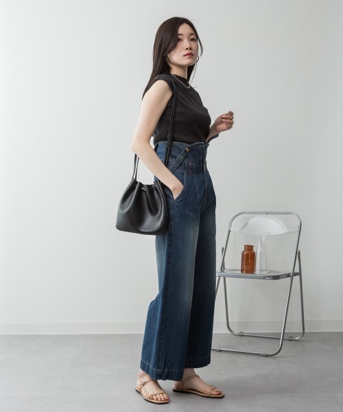 aity(アイティ)の「サスペンダー付きデニムハイウェストワイドパンツ 3way コットン100%(デニムパンツ・レディース・ネイビー/ブラック/ワンウォッシュ・M/L/LL/3L/4L)」の16枚目の写真