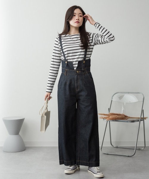 aity(アイティ)の「サスペンダー付きデニムハイウェストワイドパンツ 3way コットン100%(デニムパンツ・レディース・ネイビー/ブラック/ワンウォッシュ・M/L/LL/3L/4L)」の19枚目の写真