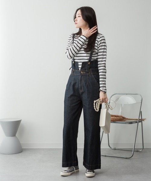 aity(アイティ)の「サスペンダー付きデニムハイウェストワイドパンツ 3way コットン100%(デニムパンツ・レディース・ネイビー/ブラック/ワンウォッシュ・M/L/LL/3L/4L)」の20枚目の写真