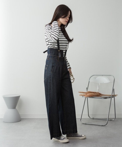 aity(アイティ)の「サスペンダー付きデニムハイウェストワイドパンツ 3way コットン100%(デニムパンツ・レディース・ネイビー/ブラック/ワンウォッシュ・M/L/LL/3L/4L)」の21枚目の写真