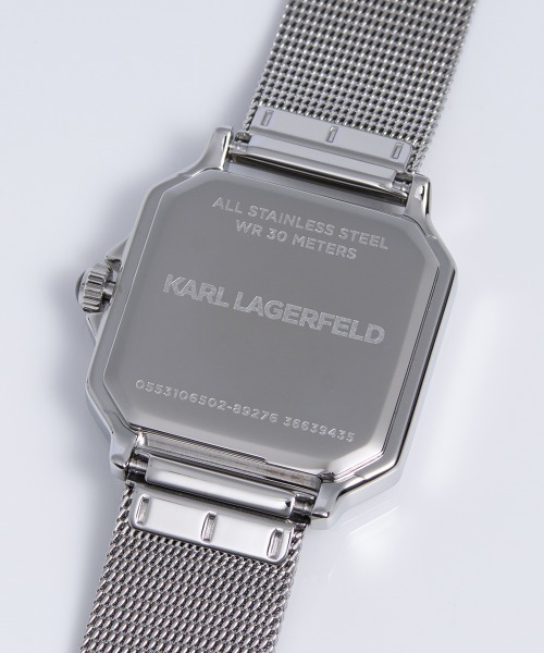KARL LAGERFELD(カールラガーフェルド)の「「KARL LAGERFELD/カール・ラガーフェルド」スクエア クラシック - ホワイト MOP ダイヤル シルバー メッシュ(アナログ腕時計・レディース・シルバー・FREE)」の4枚目の写真