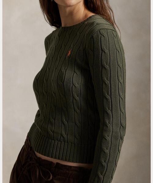 POLO RALPH LAUREN（ポロ ラルフ ローレン）の「ケーブルニット コットン クルーネック セーター（ニット/セーター・レディース・グリーン系2・L/M/S/XS/XXS）」の4枚目の写真