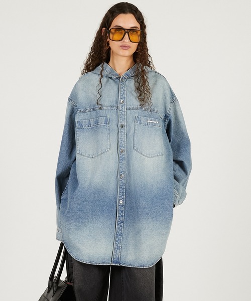 PRANK PROJECT(プランクプロジェクト)の「デニムフーディシャツ / Denim Hooded Shirt(シャツ/ブラウス・レディース・ブルー/ベージュ・FREE)」の15枚目の写真