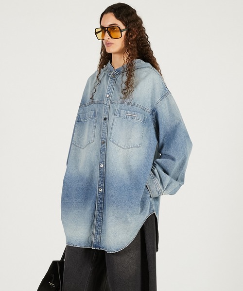 PRANK PROJECT(プランクプロジェクト)の「デニムフーディシャツ / Denim Hooded Shirt(シャツ/ブラウス・レディース・ブルー/ベージュ・FREE)」の16枚目の写真