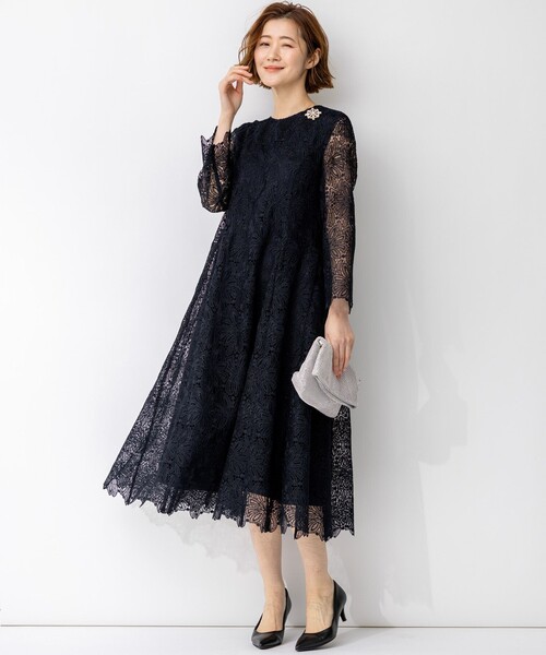 23区（ニジュウサンク）の「【APPLAUDIR】Brocheリボンブーケレース ドレス（ドレス・レディース・ネイビー系・44）」の2枚目の写真