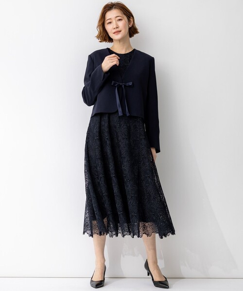 23区（ニジュウサンク）の「【APPLAUDIR】Brocheリボンブーケレース ドレス（ドレス・レディース・ネイビー系・44）」の3枚目の写真