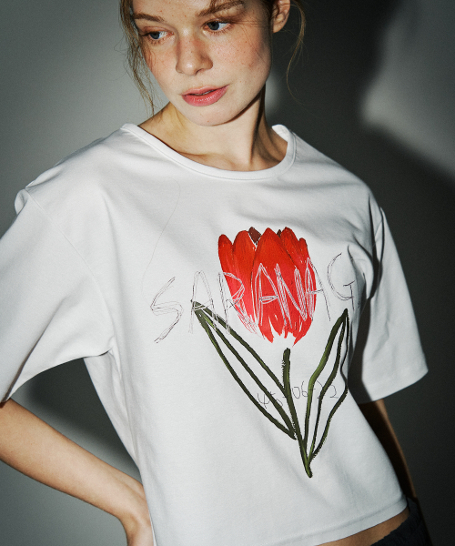 SARANAGI(サラナギ)の「SE0526-CROP T-SHIRT(white)(Tシャツ/カットソー・レディース・ホワイト・FREE)」の1枚目の写真