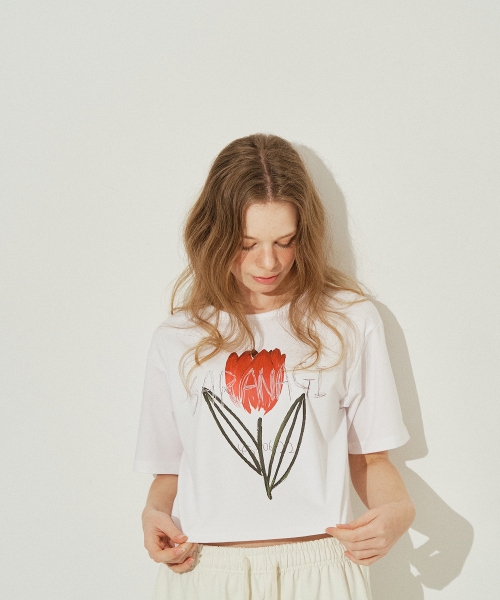 SARANAGI(サラナギ)の「SE0526-CROP T-SHIRT(white)(Tシャツ/カットソー・レディース・ホワイト・FREE)」の3枚目の写真
