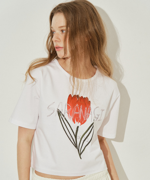 SARANAGI(サラナギ)の「SE0526-CROP T-SHIRT(white)(Tシャツ/カットソー・レディース・ホワイト・FREE)」の4枚目の写真