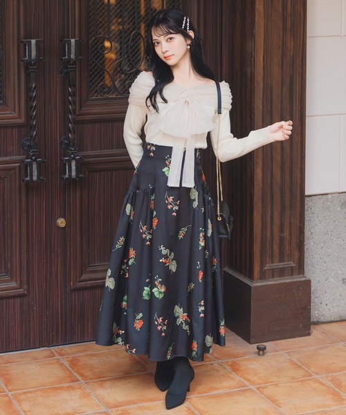 WILLSELECTION（ウィルセレクション）の「リボンチュールレイヤードリブニット（ニット/セーター・レディース・オフホワイト/ブラック/ピンク/チャコールグレー・FREE）」の11枚目の写真