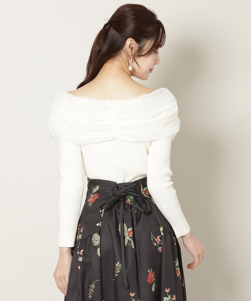 WILLSELECTION（ウィルセレクション）の「リボンチュールレイヤードリブニット（ニット/セーター・レディース・オフホワイト/ブラック/ピンク/チャコールグレー・FREE）」の5枚目の写真