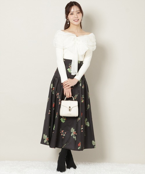 WILLSELECTION（ウィルセレクション）の「リボンチュールレイヤードリブニット（ニット/セーター・レディース・オフホワイト/ブラック/ピンク/チャコールグレー・FREE）」の9枚目の写真