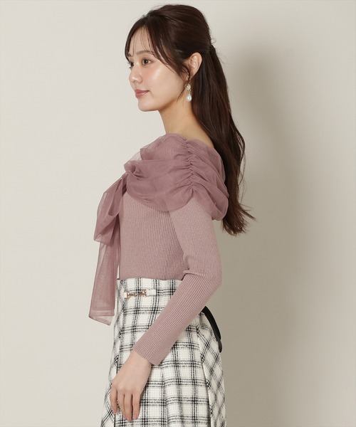 WILLSELECTION（ウィルセレクション）の「リボンチュールレイヤードリブニット（ニット/セーター・レディース・オフホワイト/ブラック/ピンク/チャコールグレー・FREE）」の13枚目の写真