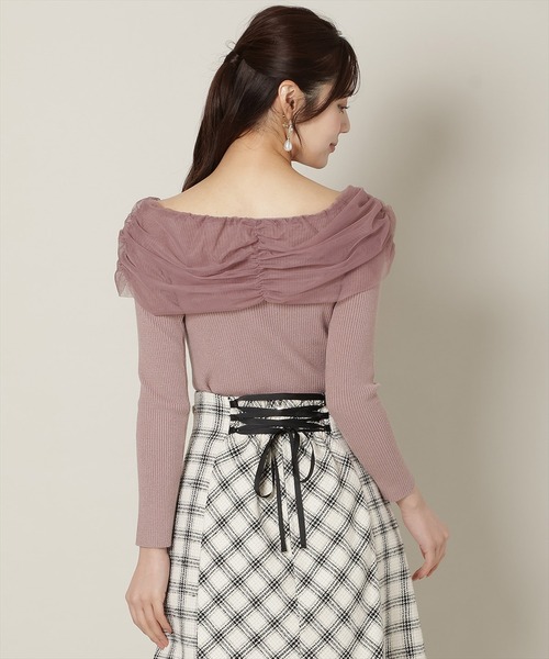 WILLSELECTION（ウィルセレクション）の「リボンチュールレイヤードリブニット（ニット/セーター・レディース・オフホワイト/ブラック/ピンク/チャコールグレー・FREE）」の14枚目の写真