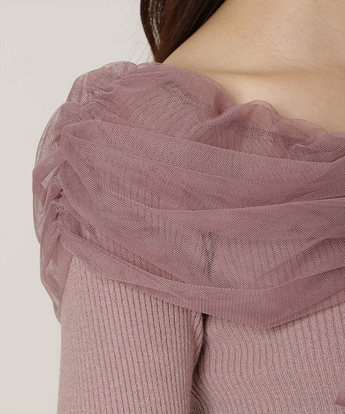 WILLSELECTION（ウィルセレクション）の「リボンチュールレイヤードリブニット（ニット/セーター・レディース・オフホワイト/ブラック/ピンク/チャコールグレー・FREE）」の16枚目の写真