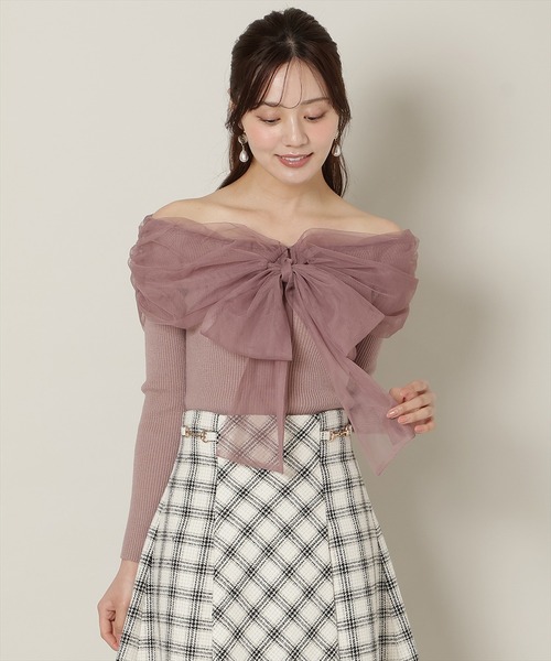 WILLSELECTION（ウィルセレクション）の「リボンチュールレイヤードリブニット（ニット/セーター・レディース・オフホワイト/ブラック/ピンク/チャコールグレー・FREE）」の17枚目の写真