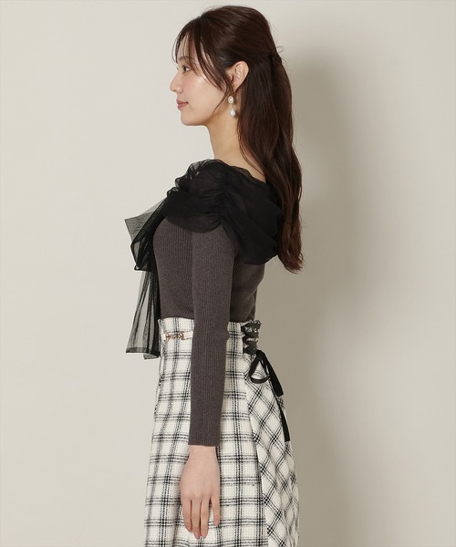 WILLSELECTION（ウィルセレクション）の「リボンチュールレイヤードリブニット（ニット/セーター・レディース・オフホワイト/ブラック/ピンク/チャコールグレー・FREE）」の19枚目の写真