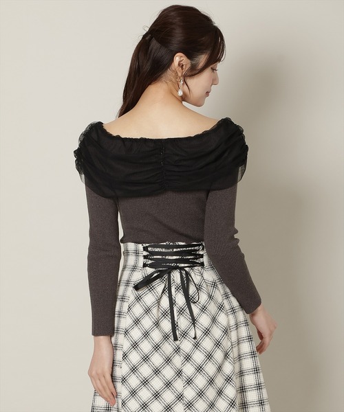 WILLSELECTION（ウィルセレクション）の「リボンチュールレイヤードリブニット（ニット/セーター・レディース・オフホワイト/ブラック/ピンク/チャコールグレー・FREE）」の20枚目の写真