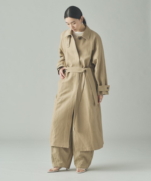 Curensology（カレンソロジー）の「【2/20配信 高山都さんインスタライブ紹介アイテム】Curensology(カレンソロジー)/リネンウールステンカラーコート（ステンカラーコート・レディース・ベージュ/ブラック・FREE）」の3枚目の写真