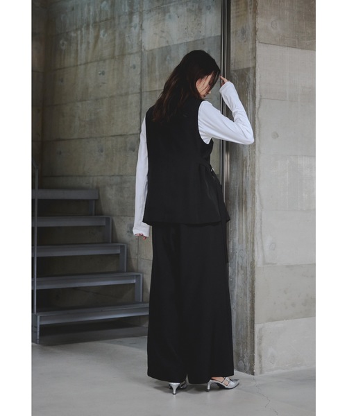 アシンメトリーサイドベルトジレパンツスーツ 2点セット レディース