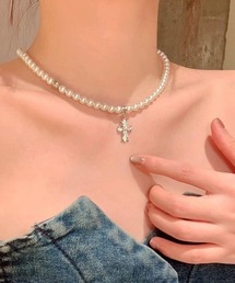 E.M.A.N.O.N（エマノン）の「【E.M.A.N.O.N】【456786】パールクロスネックレス/十字架(RO)（ネックレス）」