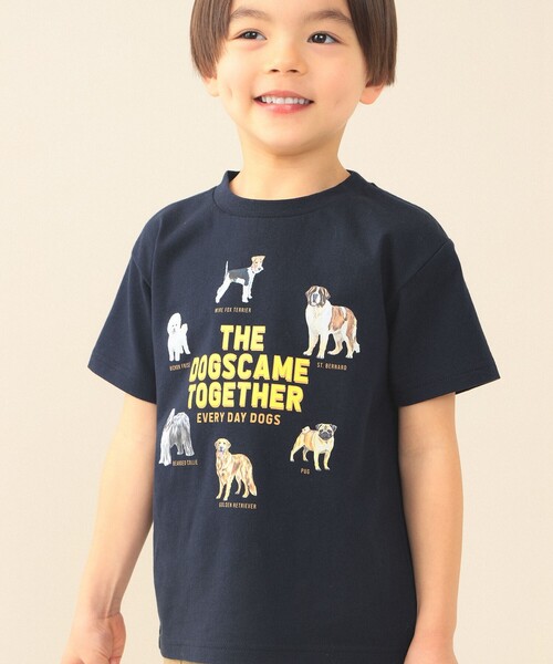 BEAMS mini(ビームスミニ)の「いぬ ねこ Tシャツ 2026SS(90~140cm)(Tシャツ/カットソー・キッズ・ネイビー/ナチュラル・140/130/120/110/100/90)」の1枚目の写真