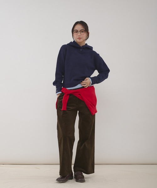 MUHET（ミュエータ）の「layered like hoodie knit / レイヤード風ニットフーディ（ニット/セーター・レディース・ネイビー/アイボリー・FREE）」の14枚目の写真