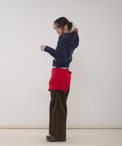 MUHET（ミュエータ）の「layered like hoodie knit / レイヤード風ニットフーディ（ニット/セーター・レディース・ネイビー/アイボリー・FREE）」の15枚目の写真