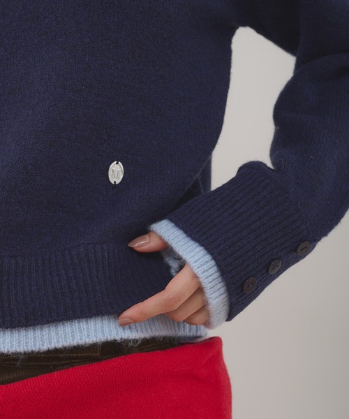 MUHET（ミュエータ）の「layered like hoodie knit / レイヤード風ニットフーディ（ニット/セーター・レディース・ネイビー/アイボリー・FREE）」の13枚目の写真