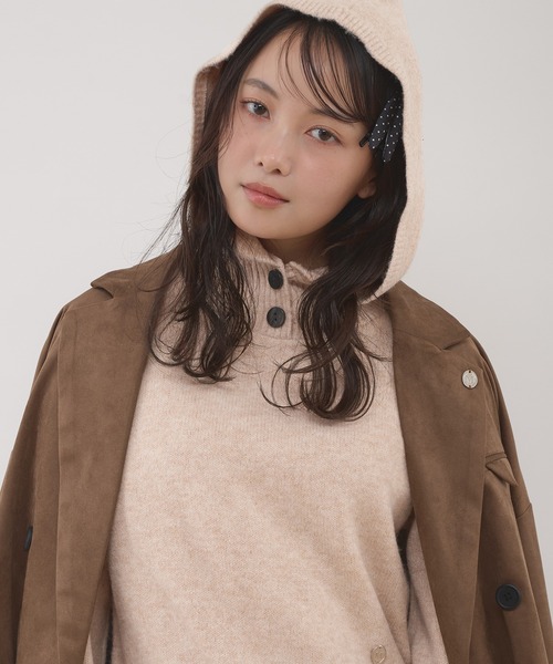 MUHET（ミュエータ）の「layered like hoodie knit / レイヤード風ニットフーディ（ニット/セーター・レディース・ネイビー/アイボリー・FREE）」の5枚目の写真
