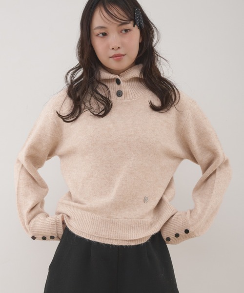 MUHET（ミュエータ）の「layered like hoodie knit / レイヤード風ニットフーディ（ニット/セーター・レディース・ネイビー/アイボリー・FREE）」の3枚目の写真