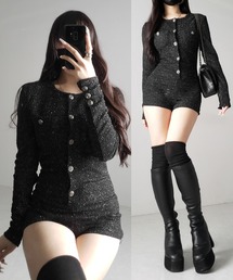 me+em select（ミームセレクト）の「ブラックツイードレディミニオールインワン ／ black tweed lady mini allinone（つなぎ/オールインワン）」