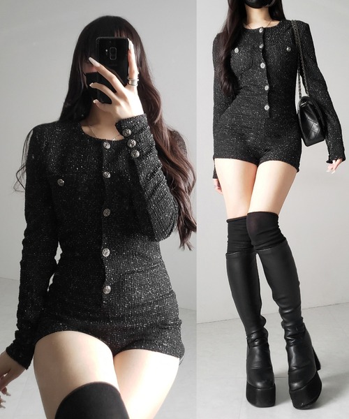 ブラックツイードレディミニオールインワン ／ black tweed lady mini