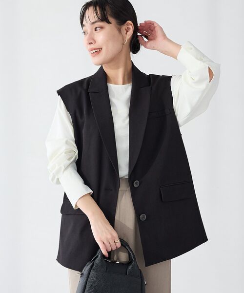 CRAFT STANDARD BOUTIQUE（クラフトスタンダードブティック）の「＜セレモニー／ハレの日＞カットアウトデザインテーラードジレ◆（ベスト・レディース・ベージュ/ブラック・FREE）」の3枚目の写真