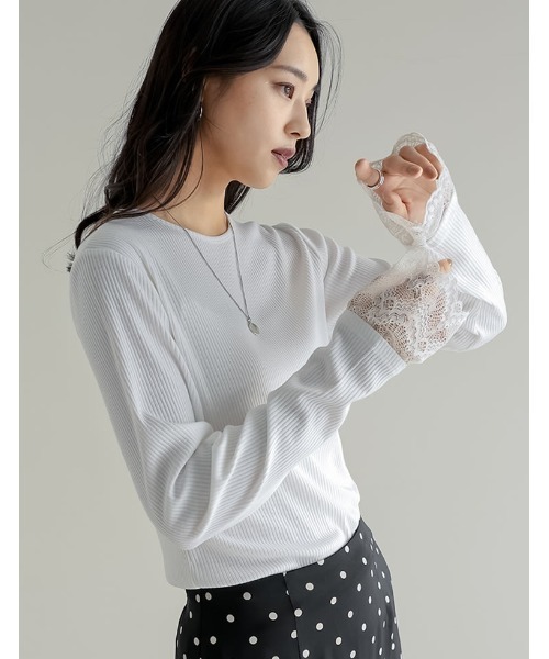 Re:EDIT(リエディ)の「リブカットソーレーススリーブレイヤード風トップス(Tシャツ/カットソー・レディース・ホワイト/ブラウン/ブラック・LARGE/MEDIUM)」の19枚目の写真