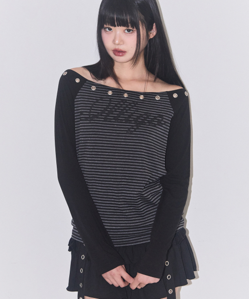ILLIGO(イリゴ)の「ラグランオフショルダー ロングスリーブ ストライプ チャコール(Tシャツ/カットソー・レディース・その他・OS)」の10枚目の写真