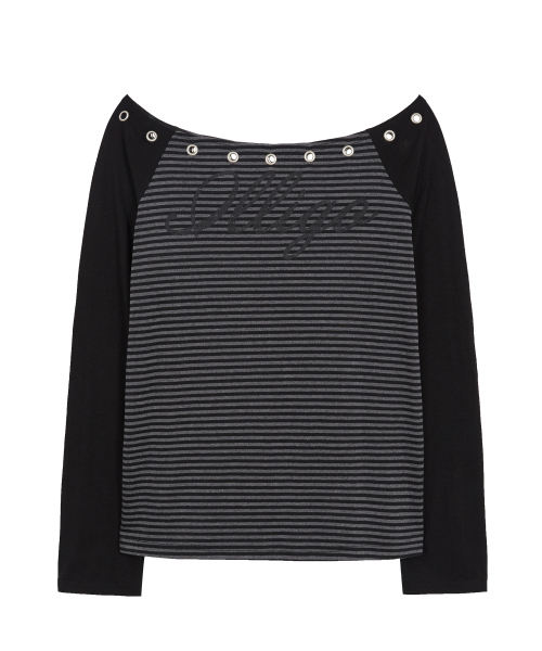 ILLIGO(イリゴ)の「ラグランオフショルダー ロングスリーブ ストライプ チャコール(Tシャツ/カットソー・レディース・その他・OS)」の9枚目の写真