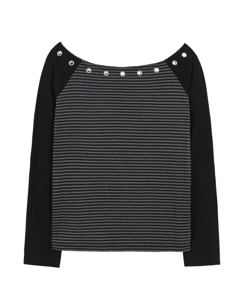 ILLIGO(イリゴ)の「ラグランオフショルダー ロングスリーブ ストライプ チャコール(Tシャツ/カットソー・レディース・その他・OS)」の8枚目の写真